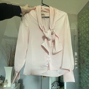 Francesca's Satin Tie-Neck Blouse